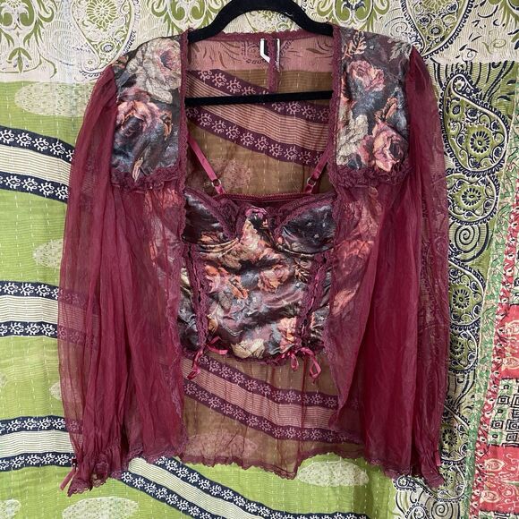 90s Frederick's of Hollywod Fairy Tapestry Corset/ Chiffon Shawl Set Size Small - Picture 1 of 16